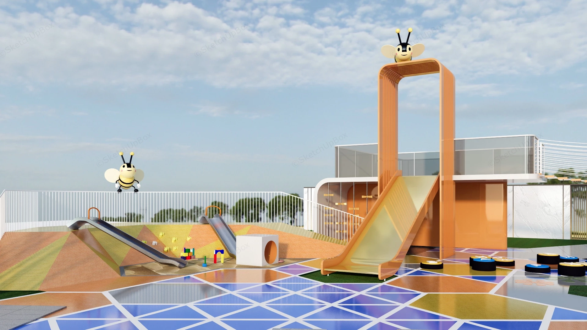 Honey Bee Themed Playground sketchup model preview - SketchupBox