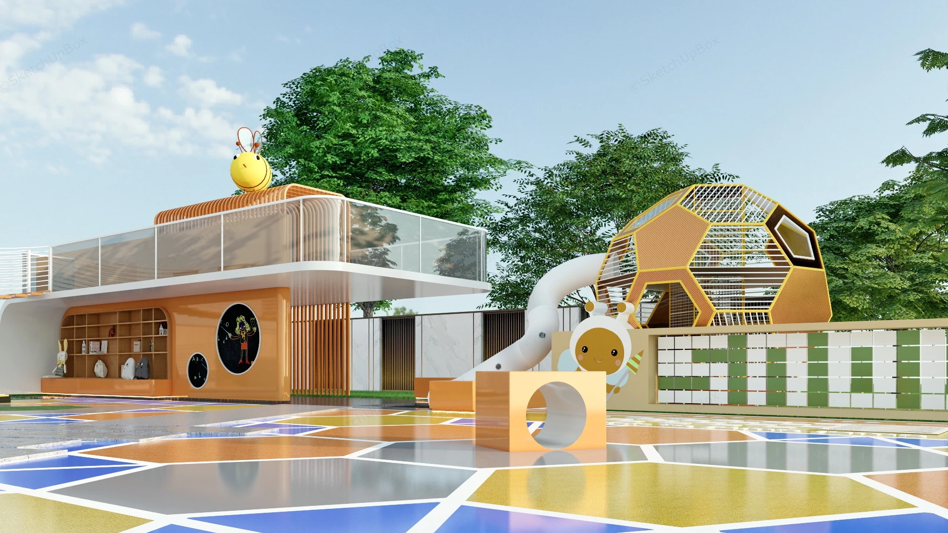 Honey Bee Themed Playground sketchup model preview - SketchupBox
