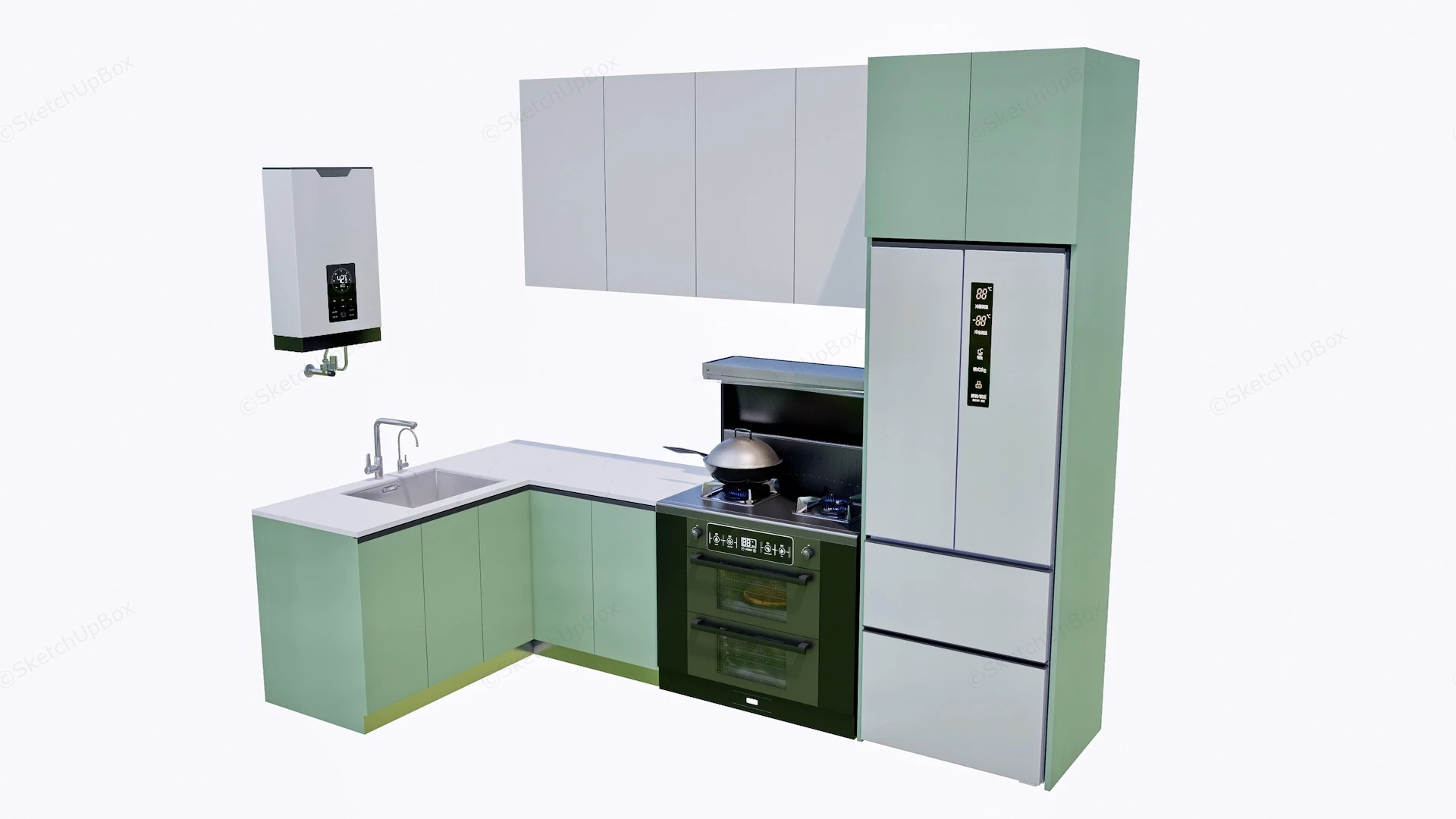 Green And Grey Kitchen Cabinets sketchup model preview - SketchupBox