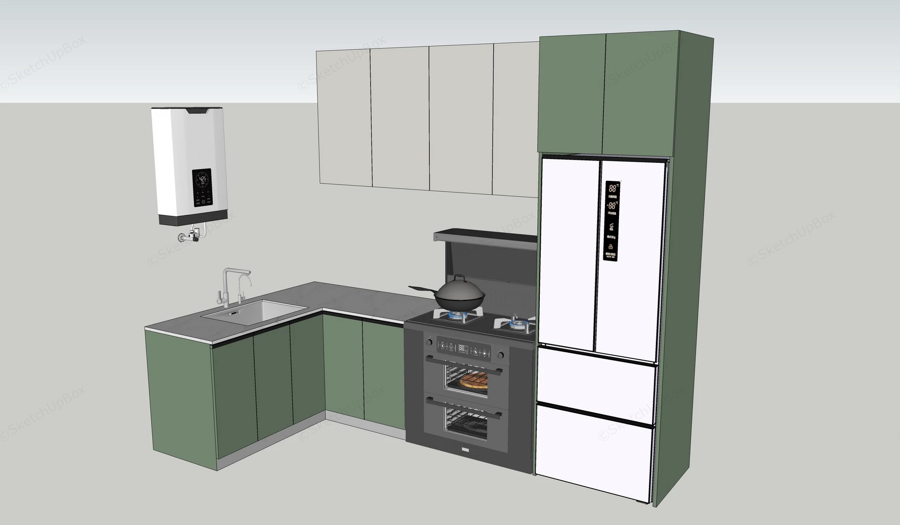 Green And Grey Kitchen Cabinets sketchup model preview - SketchupBox