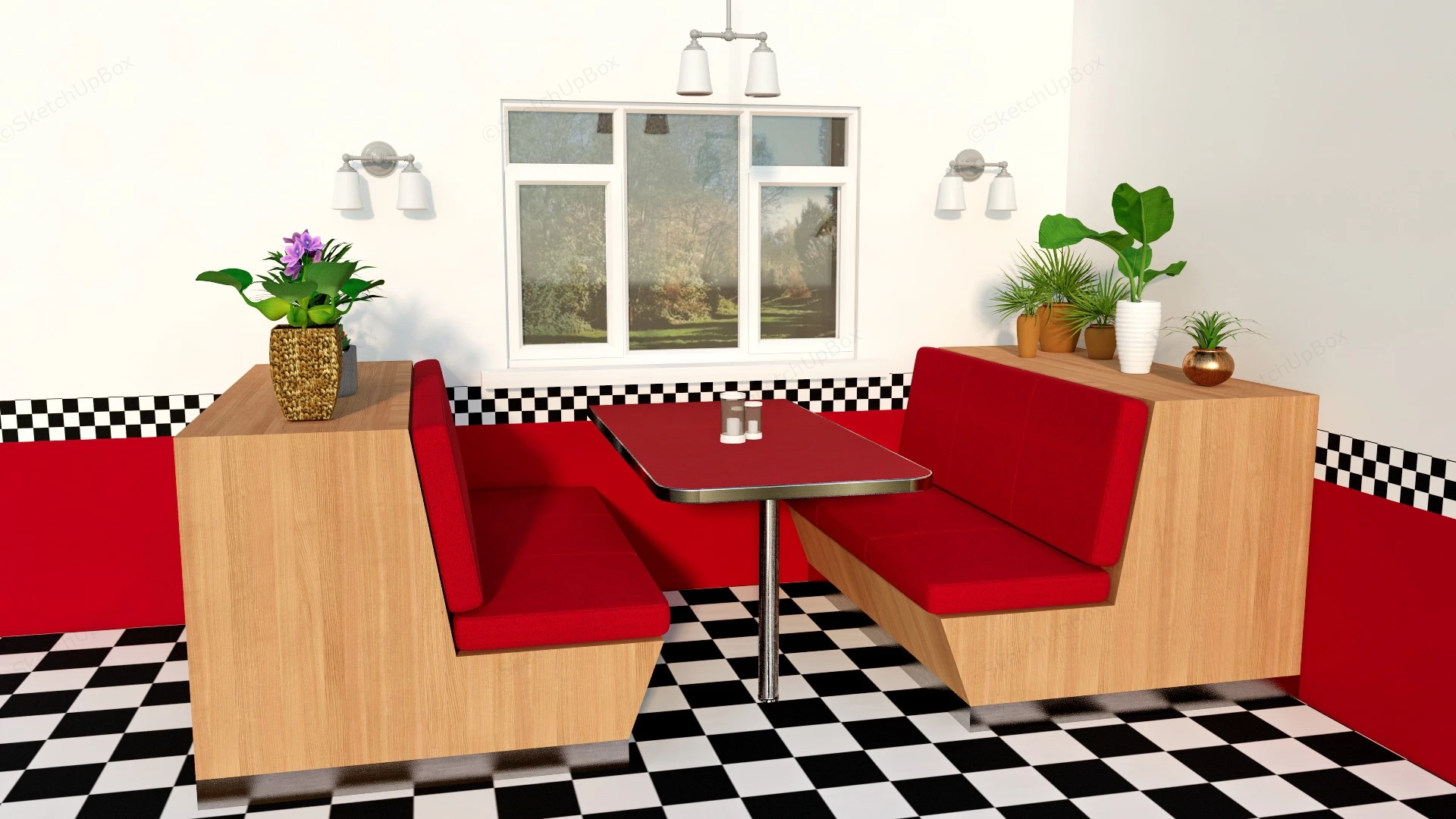 Red Diner Booth sketchup model preview - SketchupBox