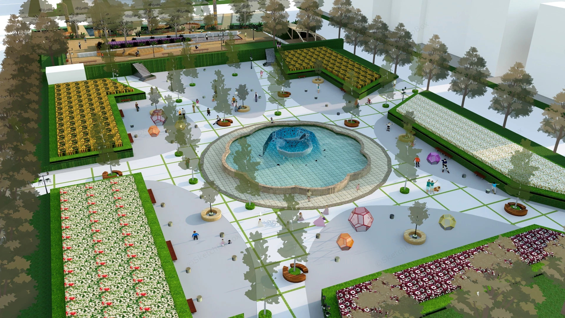 Urban Square Design sketchup model preview - SketchupBox