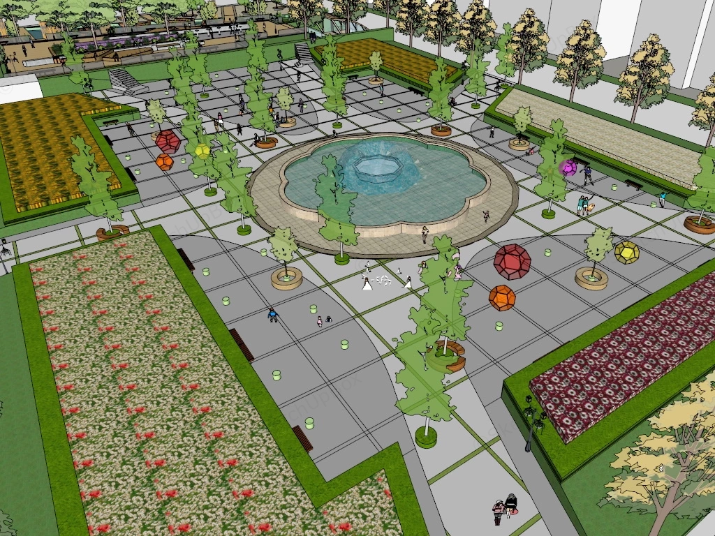Urban Square Design sketchup model preview - SketchupBox