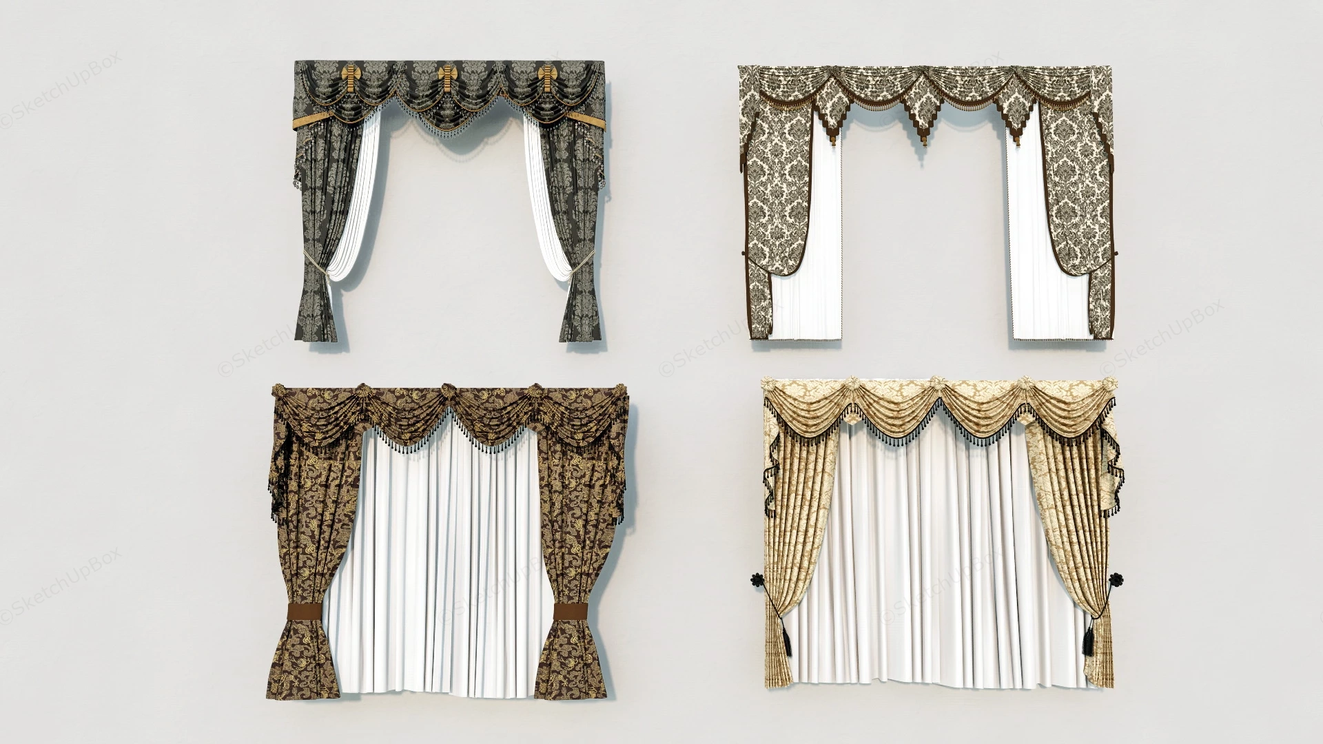 Floral Curtains sketchup model preview - SketchupBox