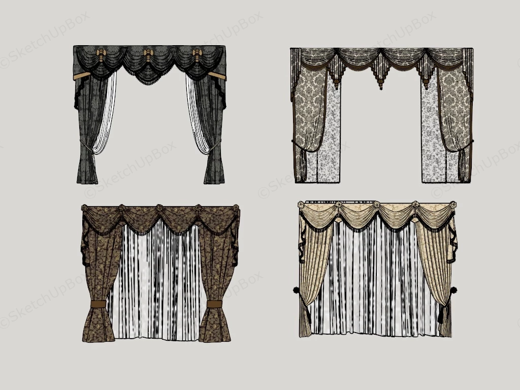 Floral Curtains sketchup model preview - SketchupBox