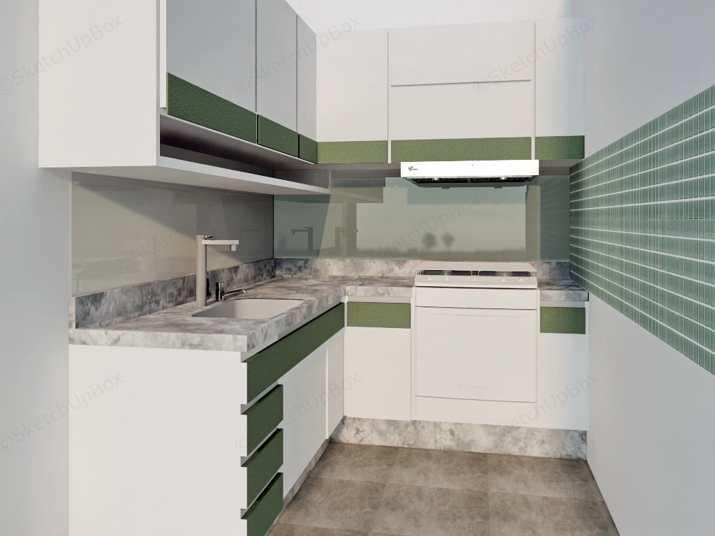 Small Green And White Kitchen Design sketchup model preview - SketchupBox
