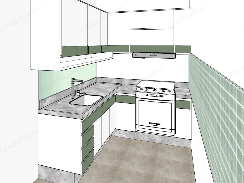 Small Green And White Kitchen Design sketchup model preview - SketchupBox