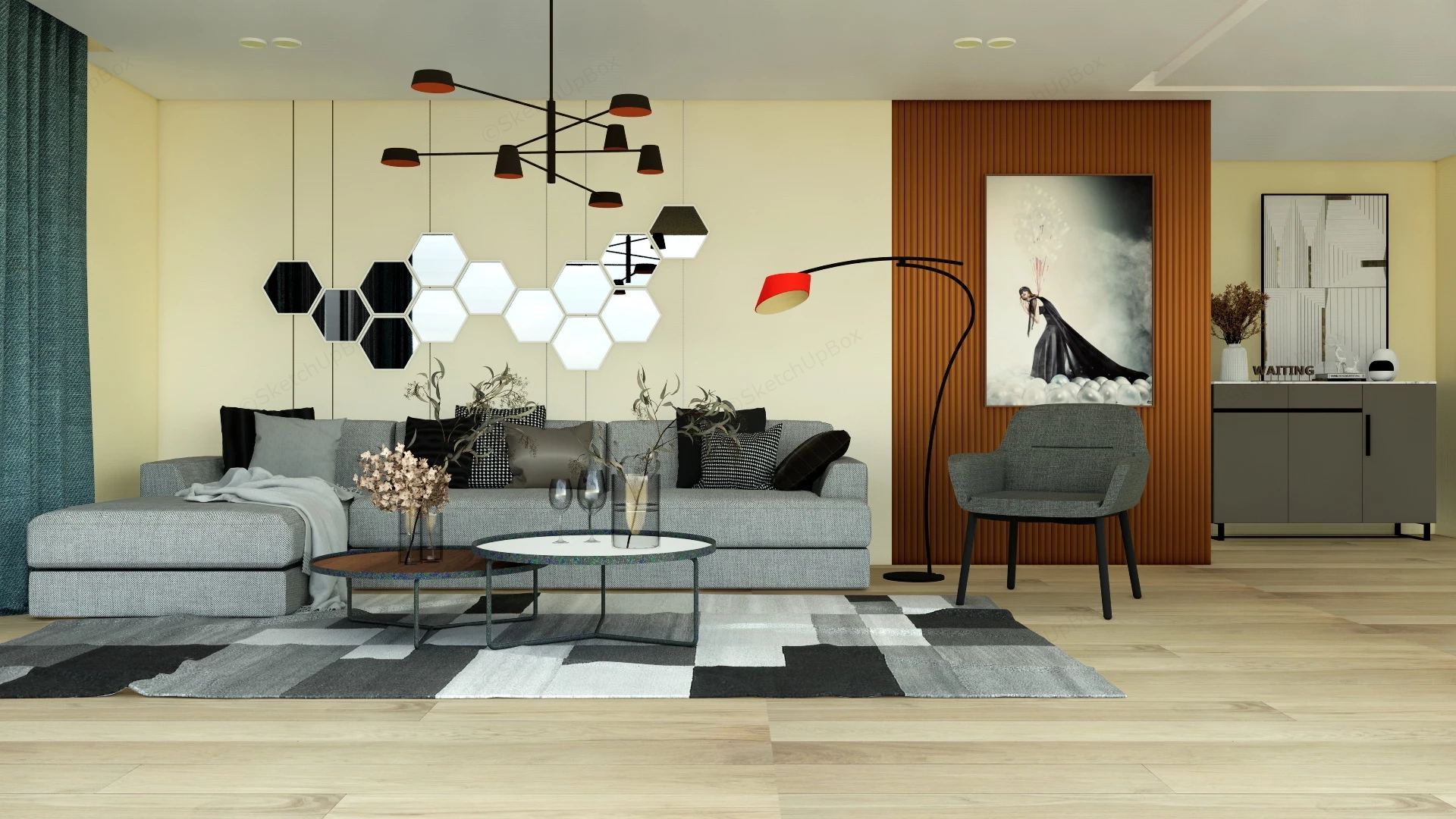 Comfortable Modern Living Room sketchup model preview - SketchupBox