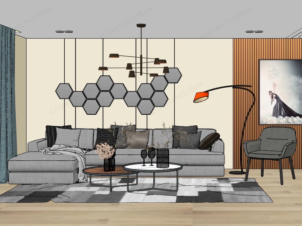 Comfortable Modern Living Room sketchup model preview - SketchupBox
