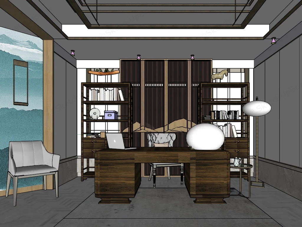 Modern Vintage Home Office sketchup model preview - SketchupBox