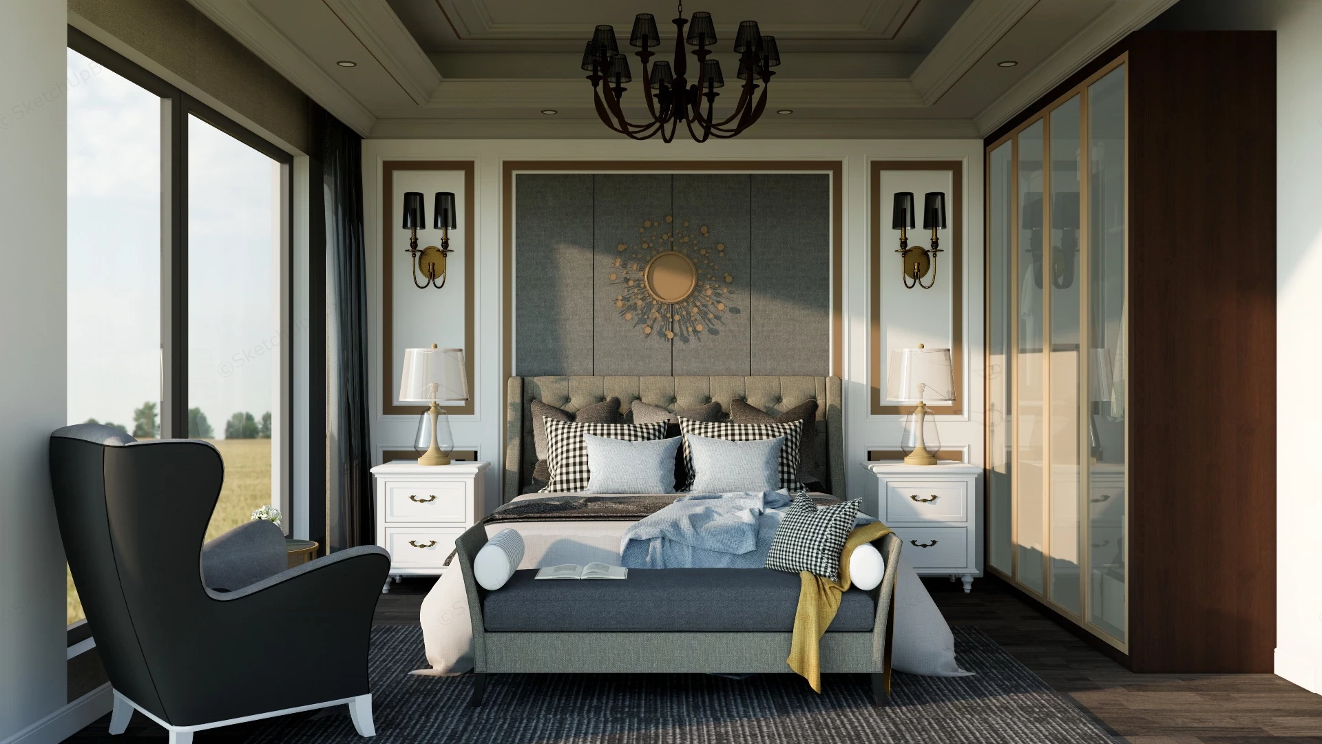 Elegant Bedroom Decor sketchup model preview - SketchupBox