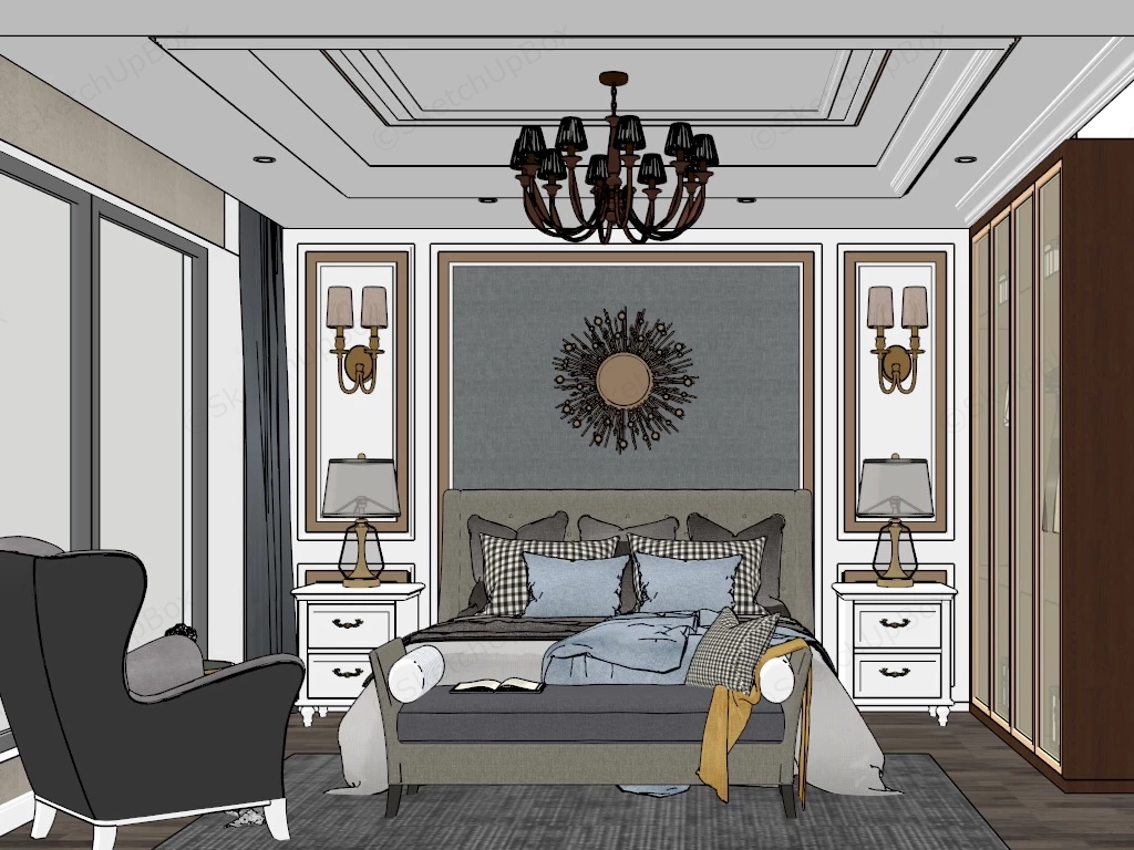 Elegant Bedroom Decor sketchup model preview - SketchupBox