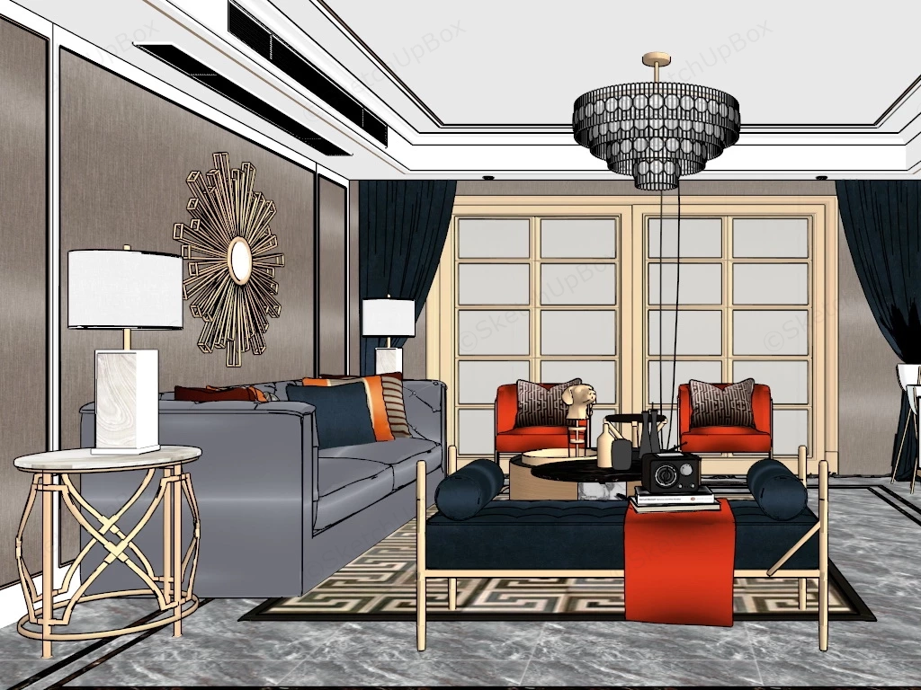 Luxury Living Room Design sketchup model preview - SketchupBox