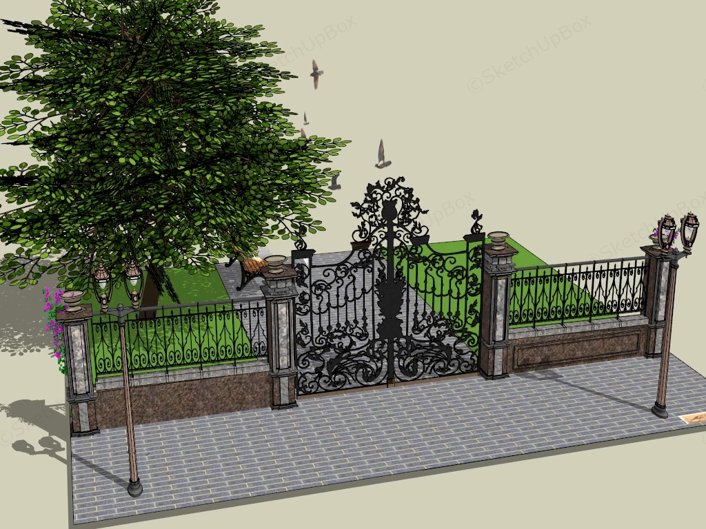 Wrought Iron Gate And Fences sketchup model preview - SketchupBox