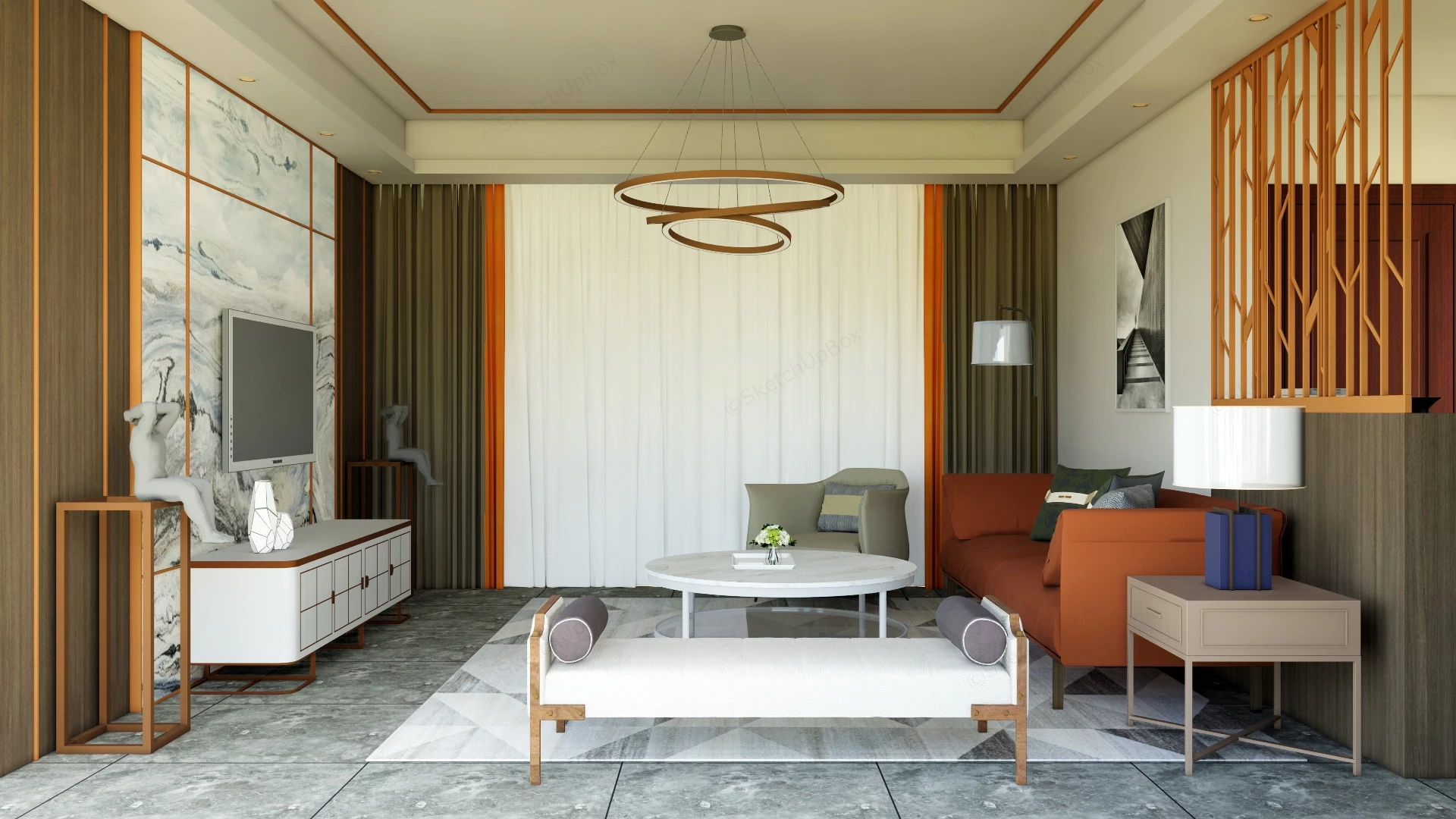 Mid Century Modern Room Decor sketchup model preview - SketchupBox