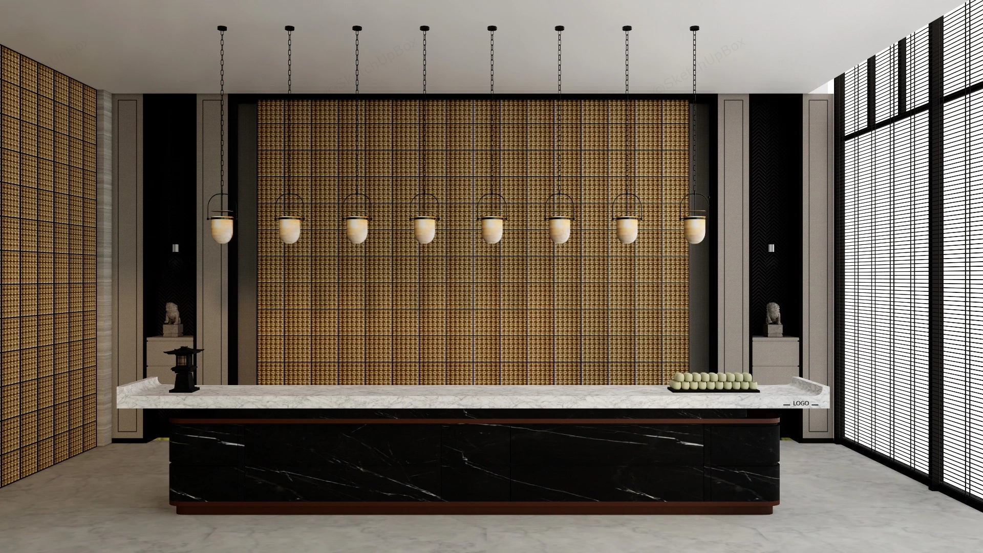 Oriental Styled Hotel Reception Desk sketchup model preview - SketchupBox