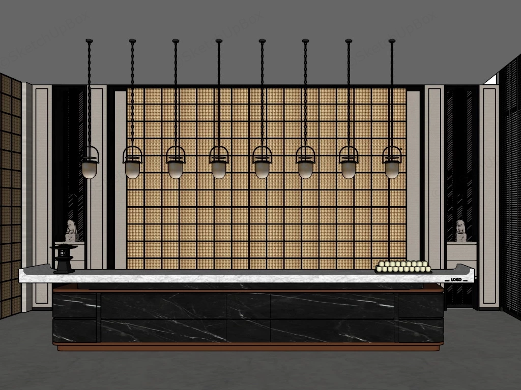 Oriental Styled Hotel Reception Desk sketchup model preview - SketchupBox