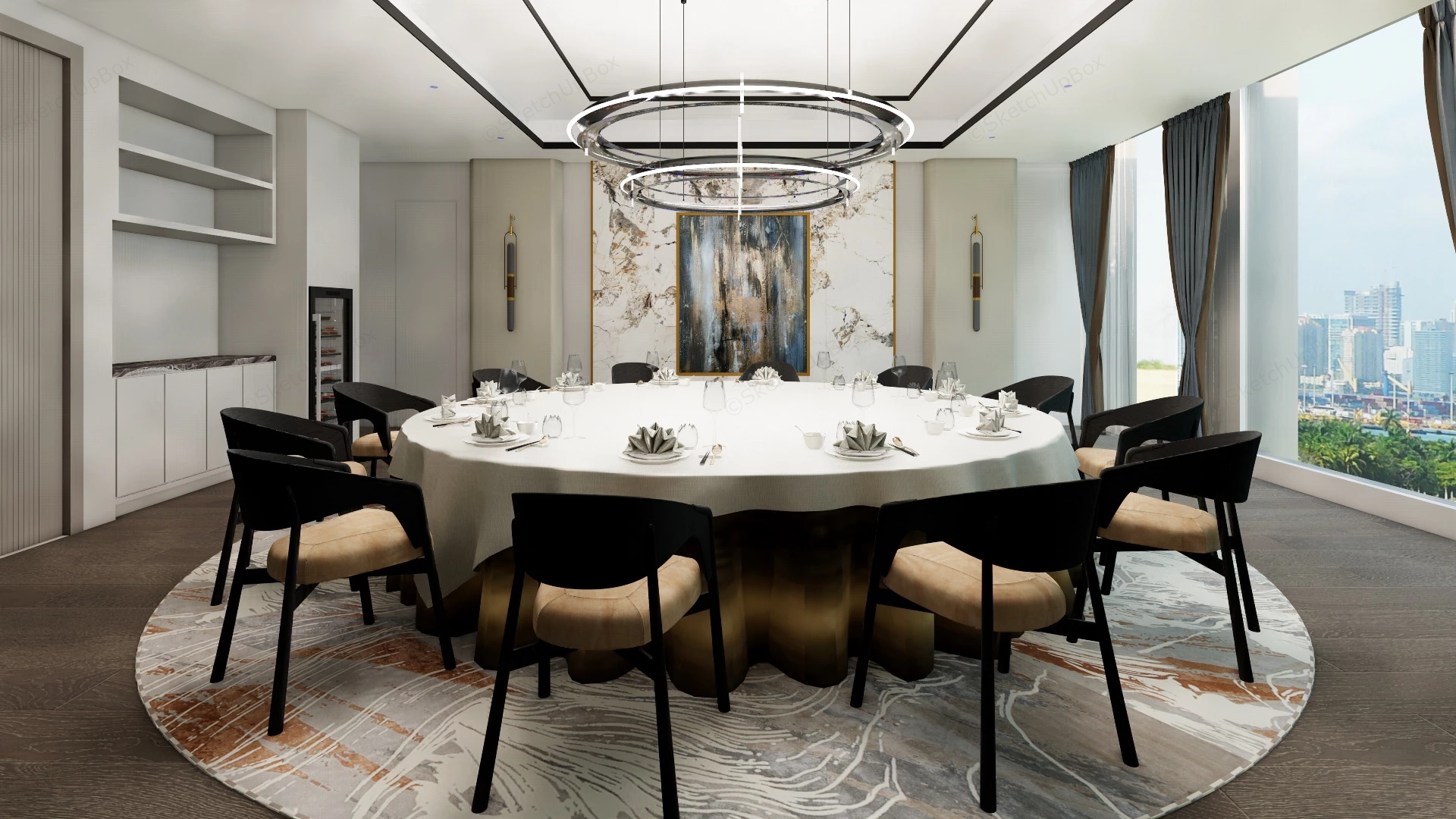 Luxury Chinese Dining Room sketchup model preview - SketchupBox