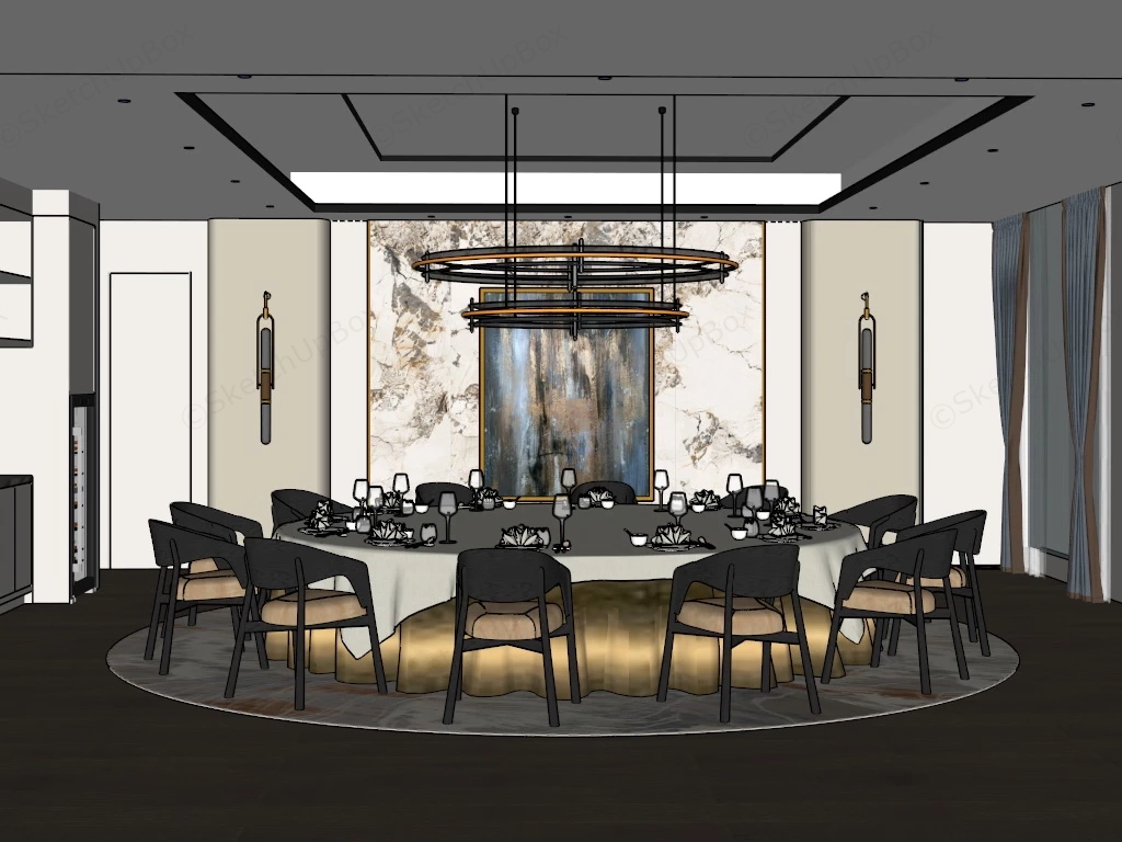 Luxury Chinese Dining Room sketchup model preview - SketchupBox