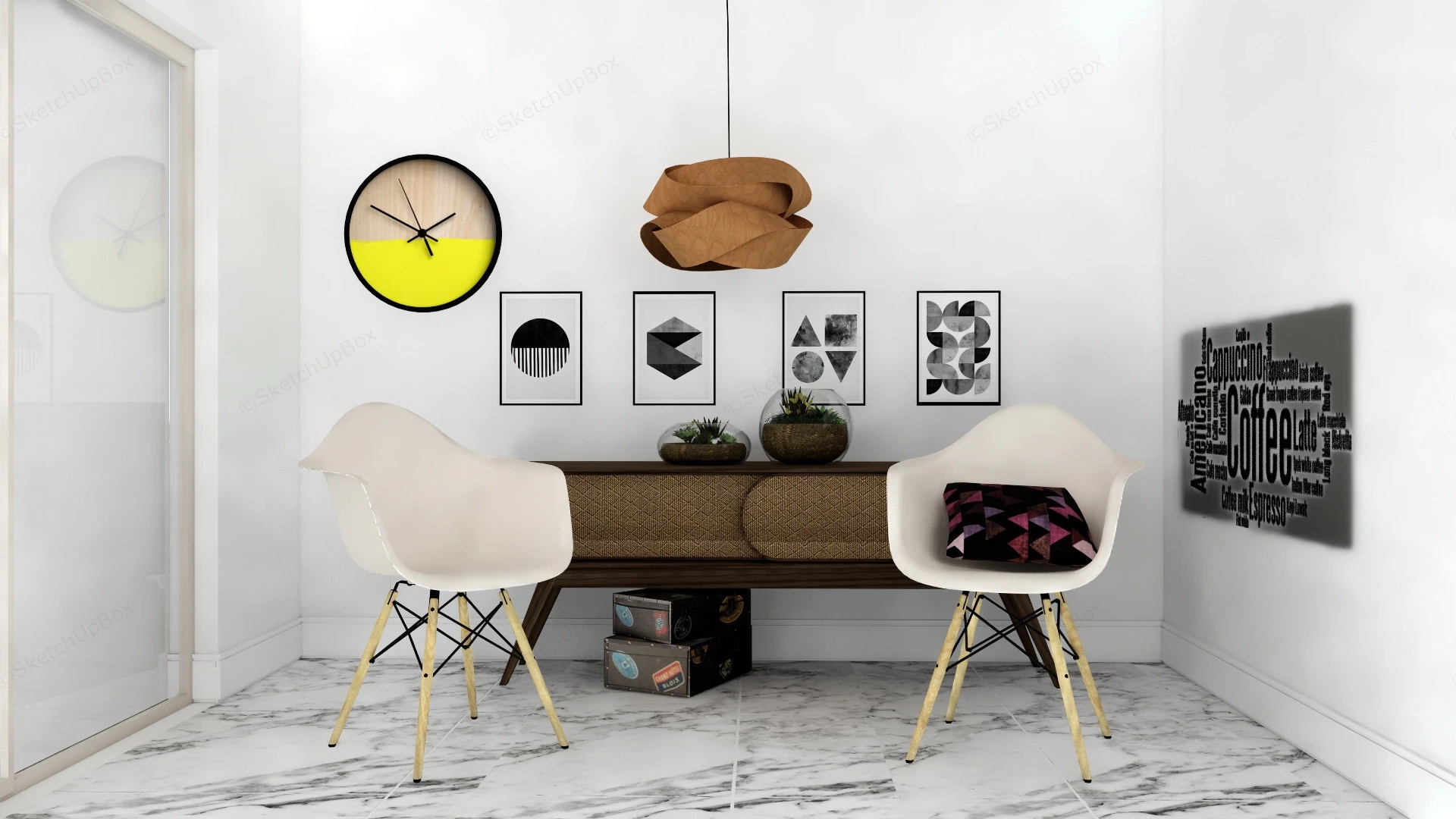 Accent Chairs And Sideboard sketchup model preview - SketchupBox