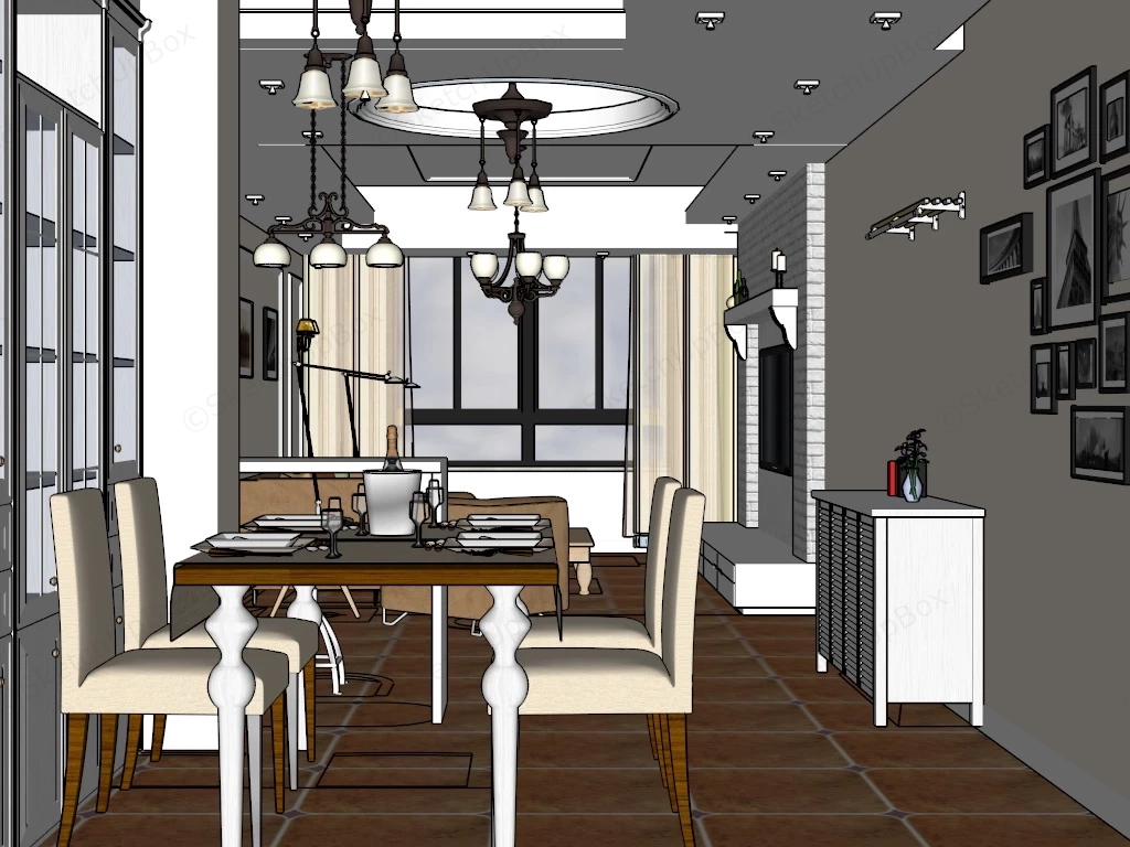 Living Room And Dining Room Combo sketchup model preview - SketchupBox