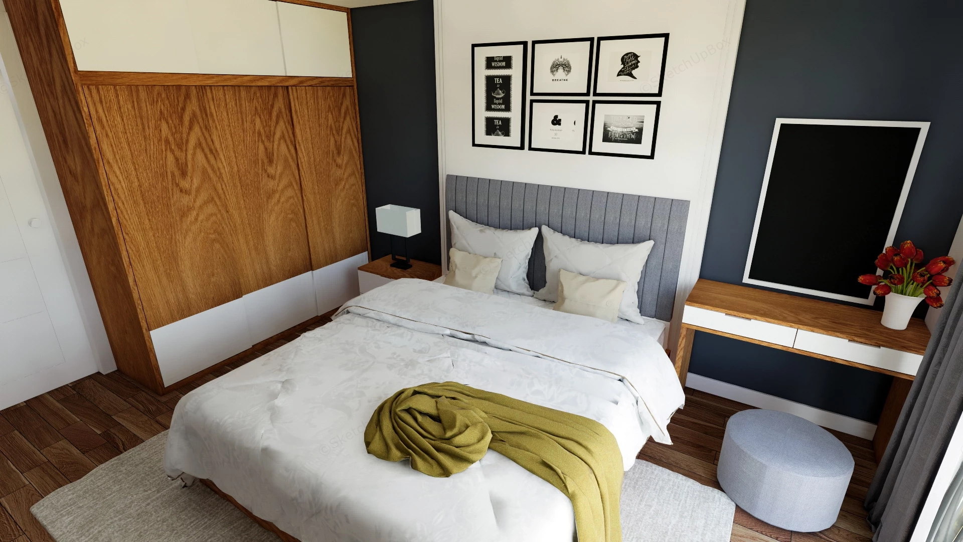 Bedroom With Dressing Table Design sketchup model preview - SketchupBox