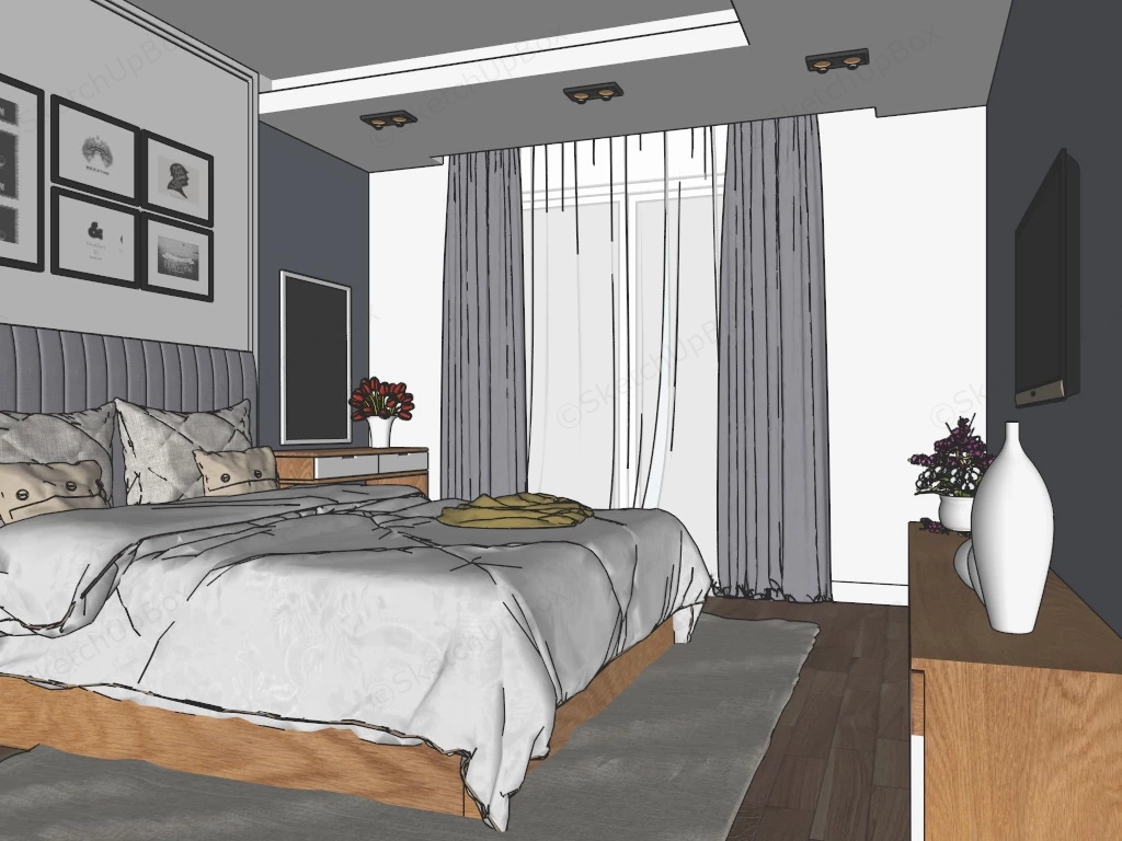 Bedroom With Dressing Table Design sketchup model preview - SketchupBox