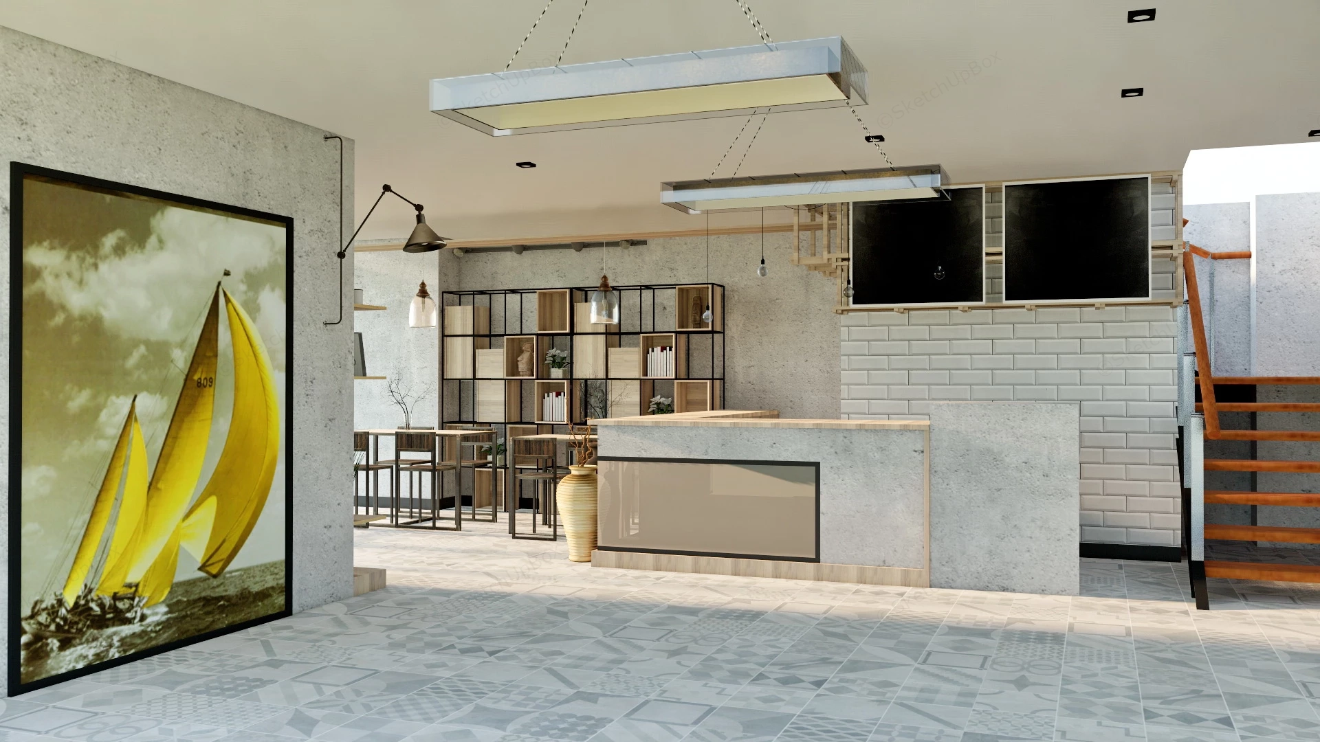 Modern Coffee Shop Design Idea sketchup model preview - SketchupBox