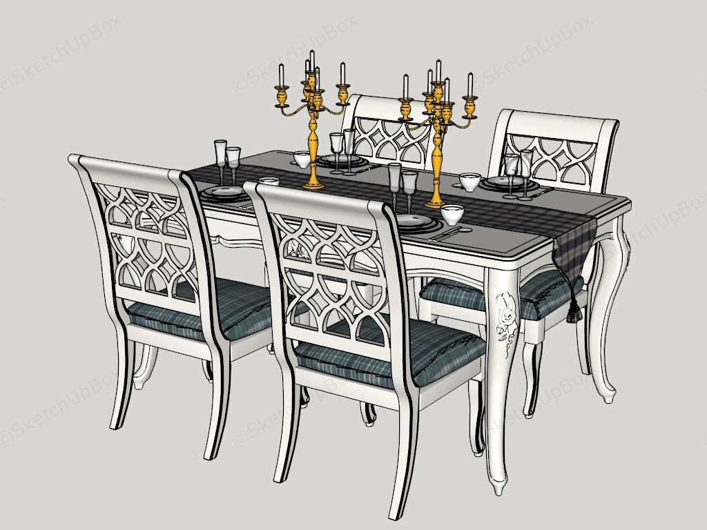 White Dining Table Set sketchup model preview - SketchupBox