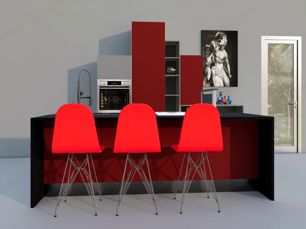 Red And Black Kitchen Island sketchup model preview - SketchupBox