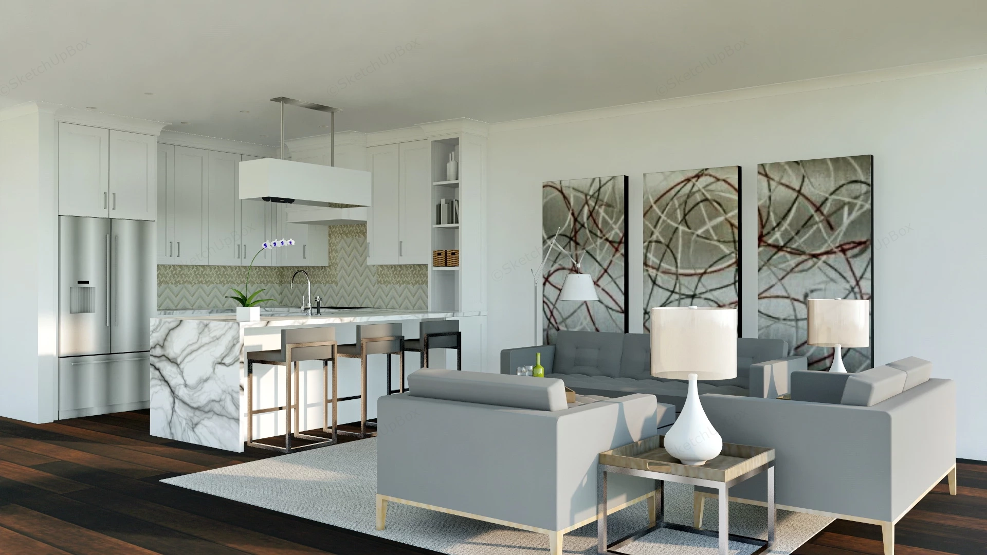Living Room And Kitchen Combo sketchup model preview - SketchupBox