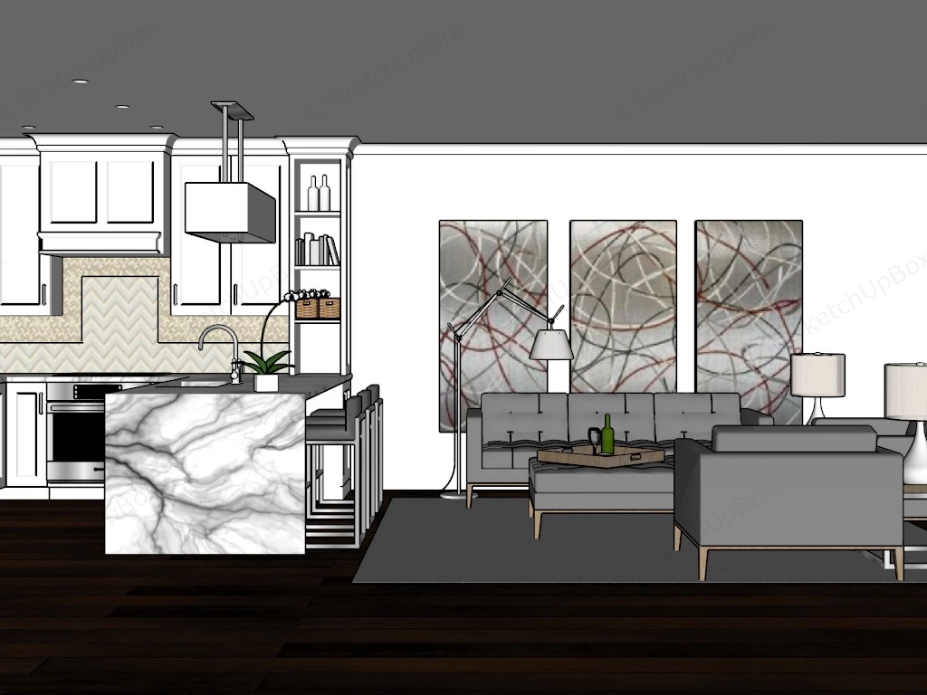 Living Room And Kitchen Combo sketchup model preview - SketchupBox