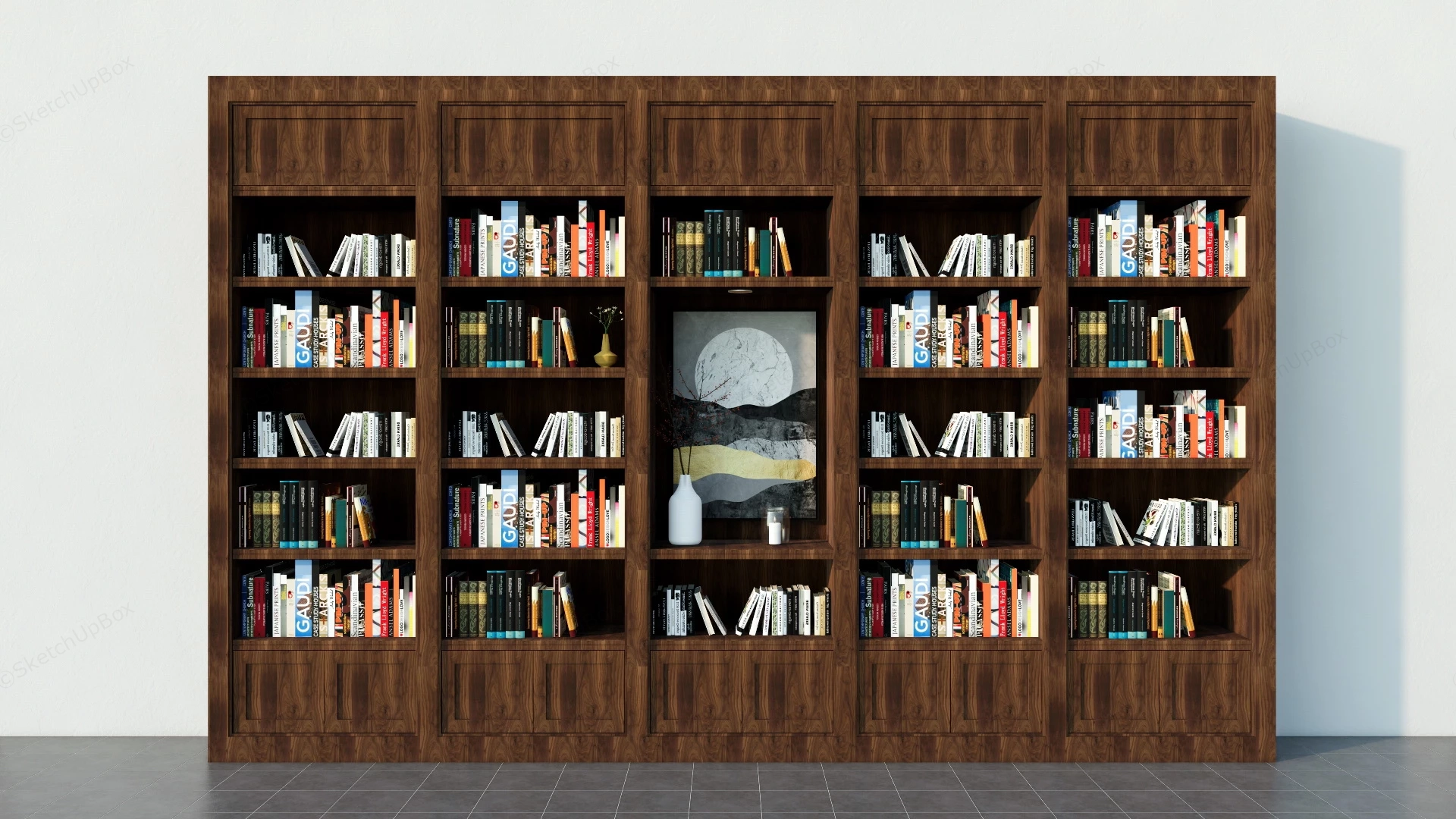 Full Wall Bookcase sketchup model preview - SketchupBox
