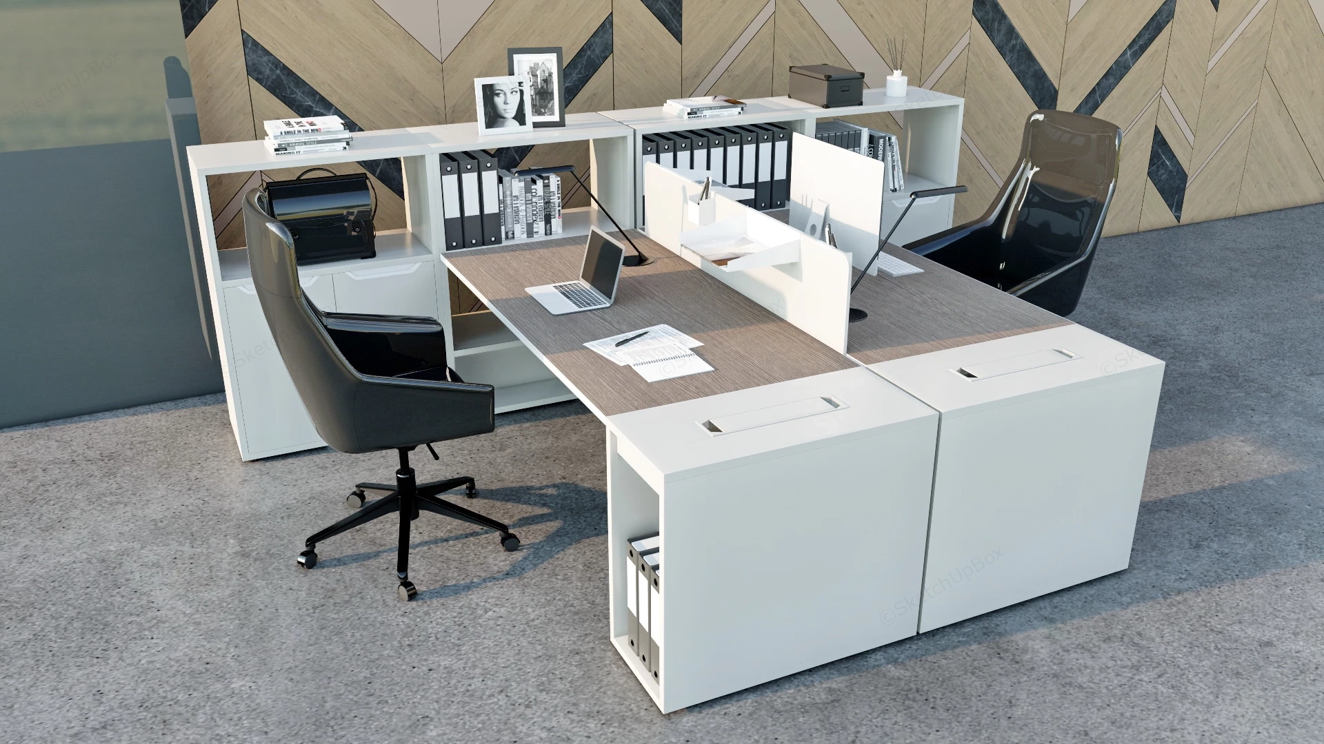 2 Person Office Desk Workstation sketchup model preview - SketchupBox