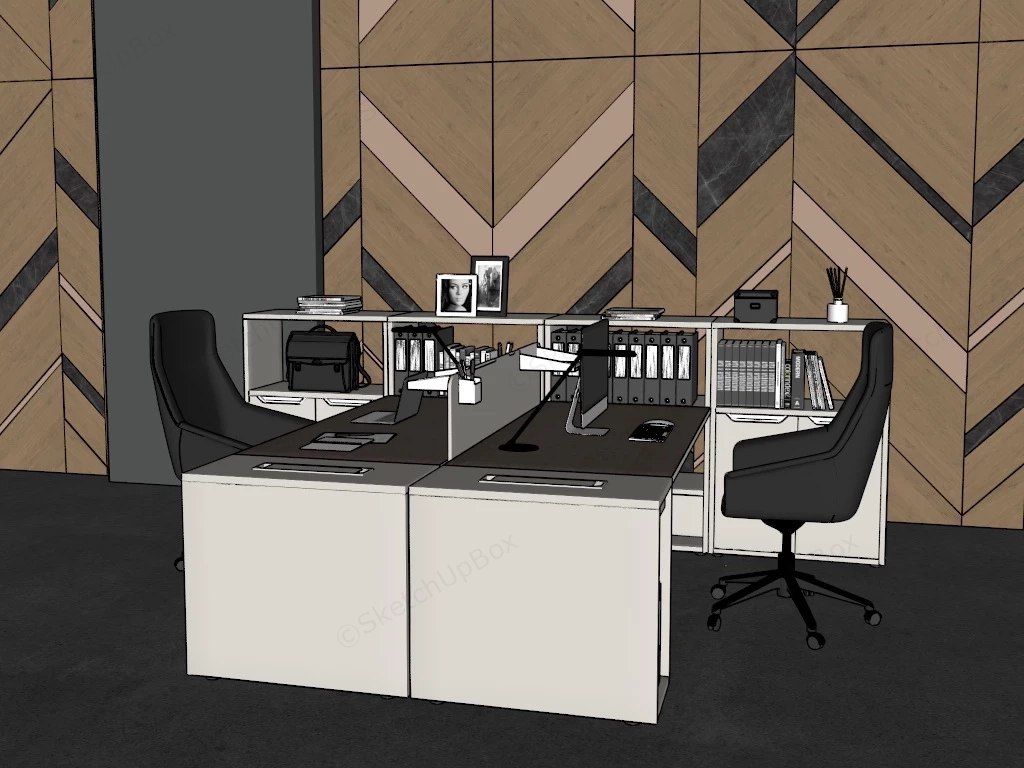 2 Person Office Desk Workstation sketchup model preview - SketchupBox