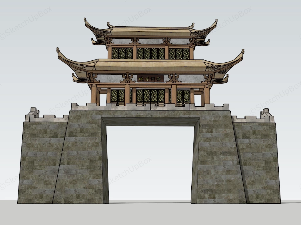 Chinese Ancient City Gate sketchup model preview - SketchupBox
