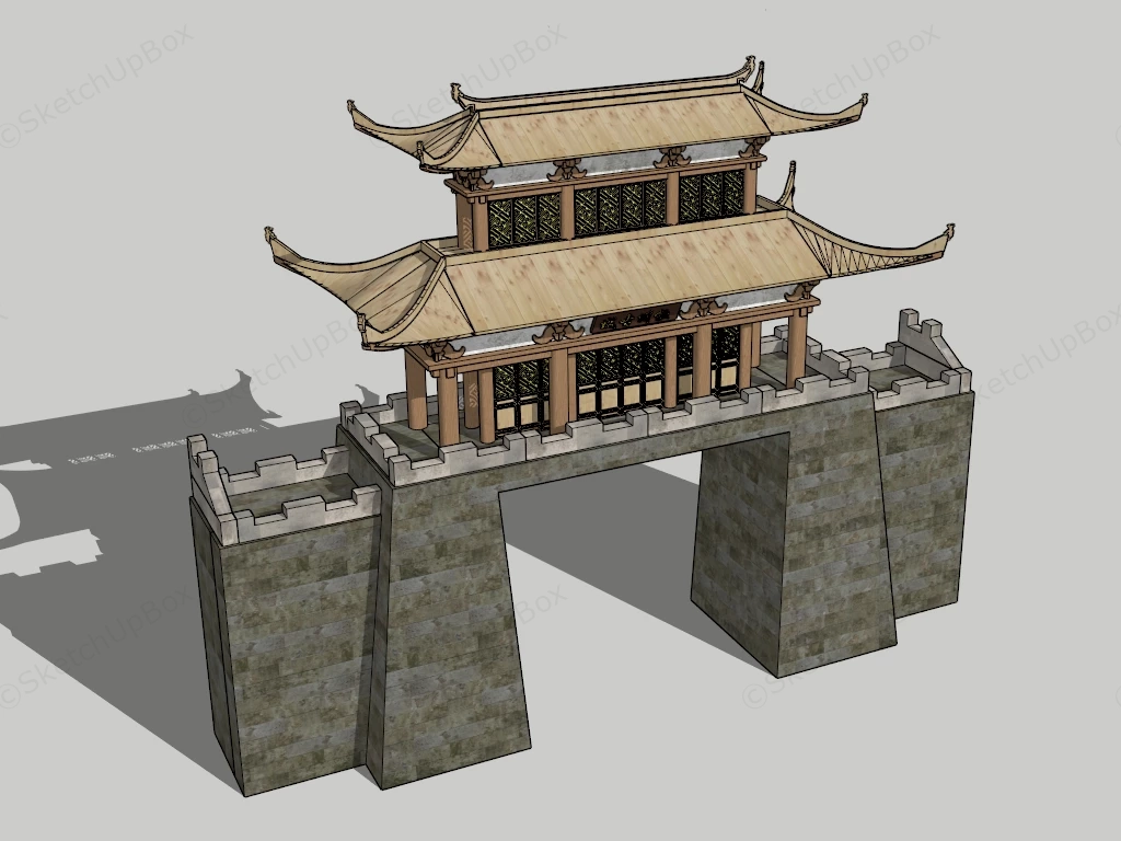 Chinese Ancient City Gate sketchup model preview - SketchupBox