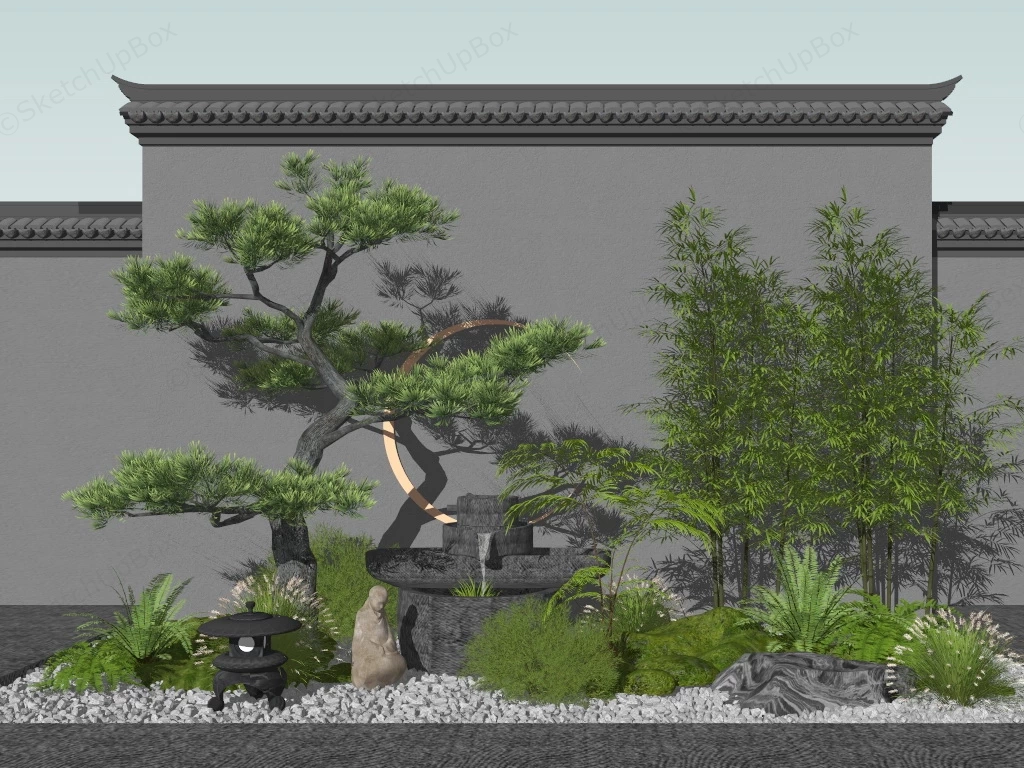 Chinese Garden Landscape Wall sketchup model preview - SketchupBox