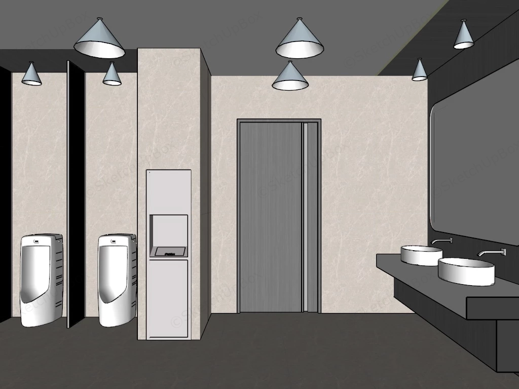 Public Men Restroom Design sketchup model preview - SketchupBox