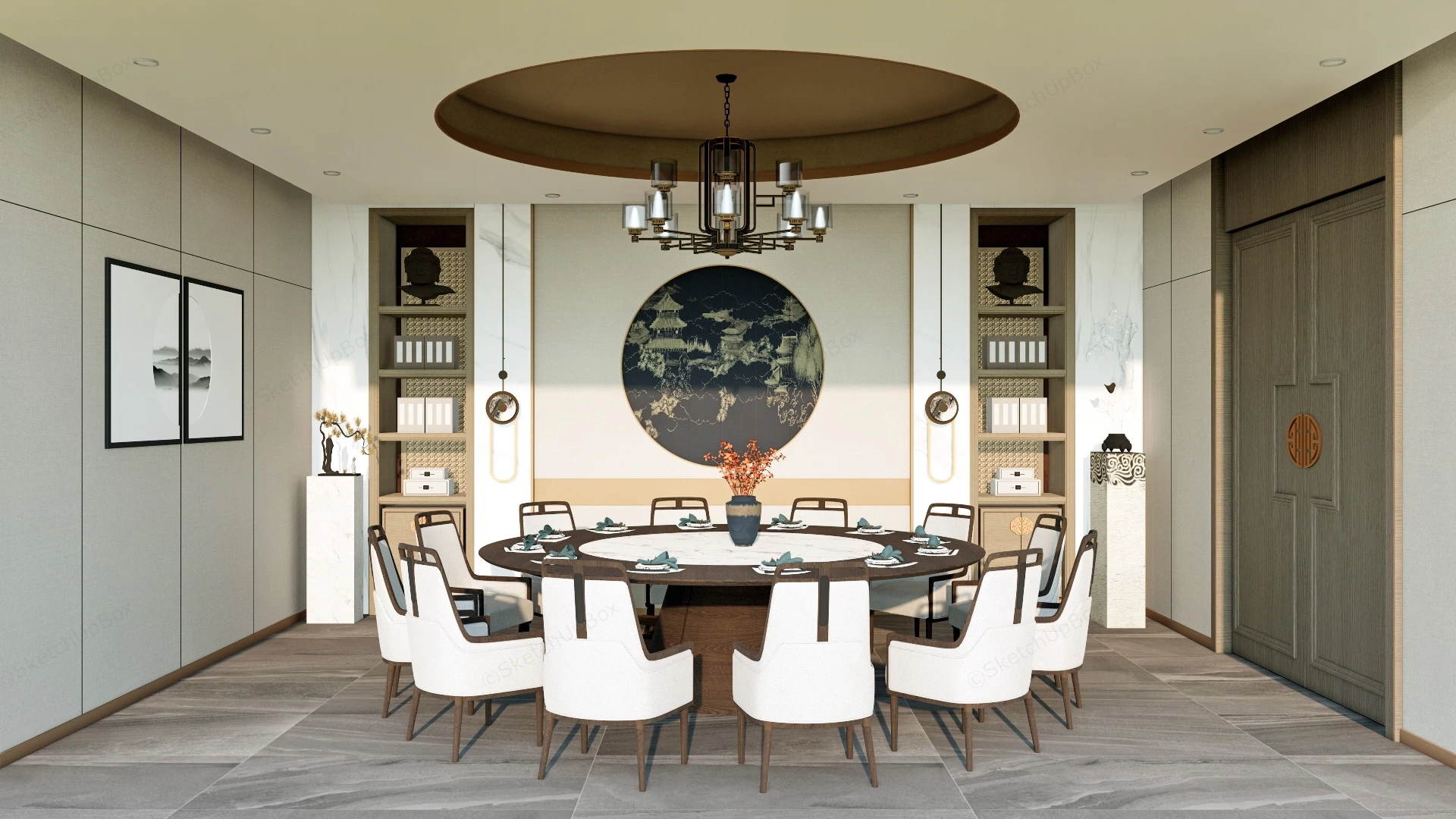 Luxury Chinese Style Dining Room sketchup model preview - SketchupBox
