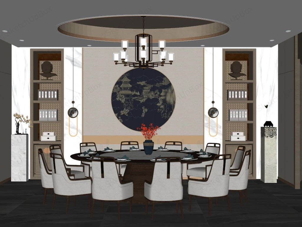 Luxury Chinese Style Dining Room sketchup model preview - SketchupBox
