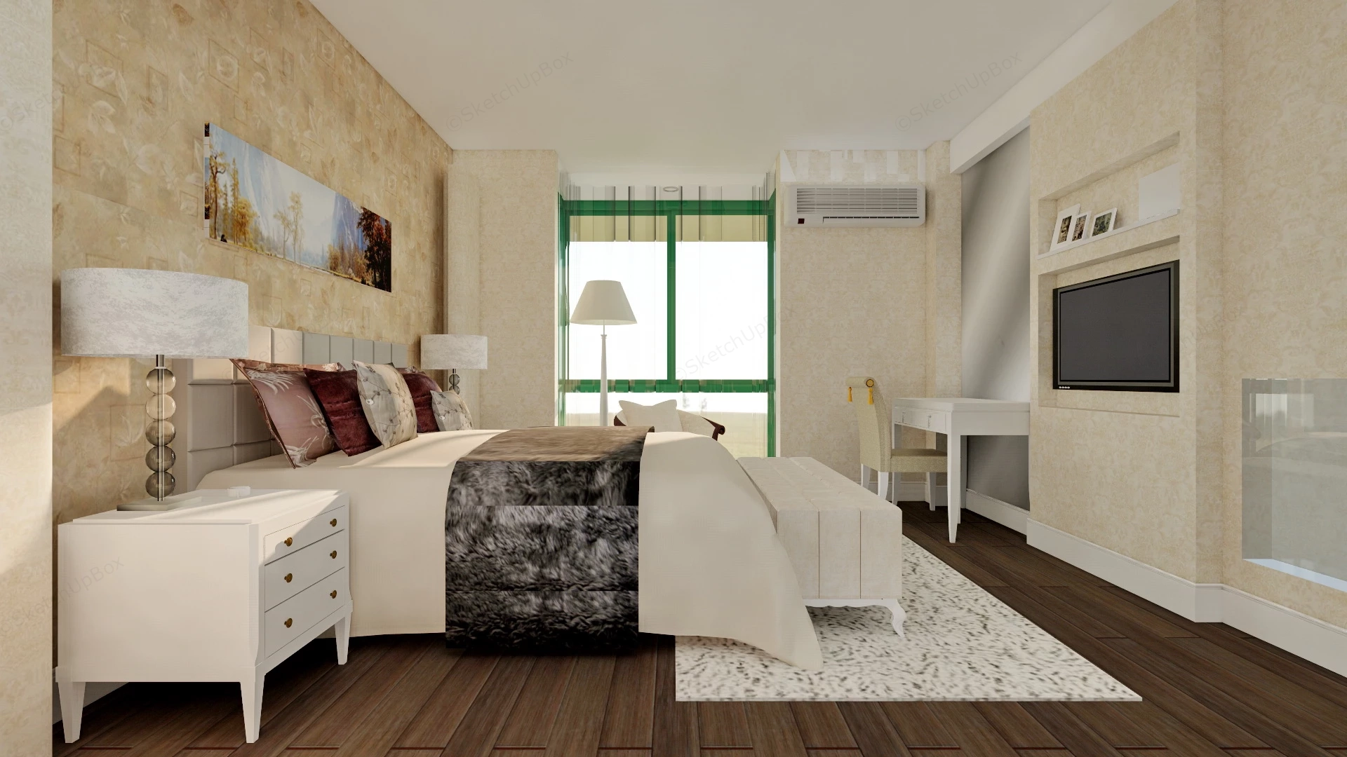 Beige Bedroom Idea sketchup model preview - SketchupBox