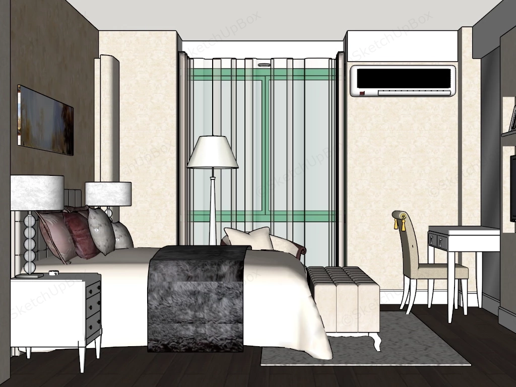 Beige Bedroom Idea sketchup model preview - SketchupBox