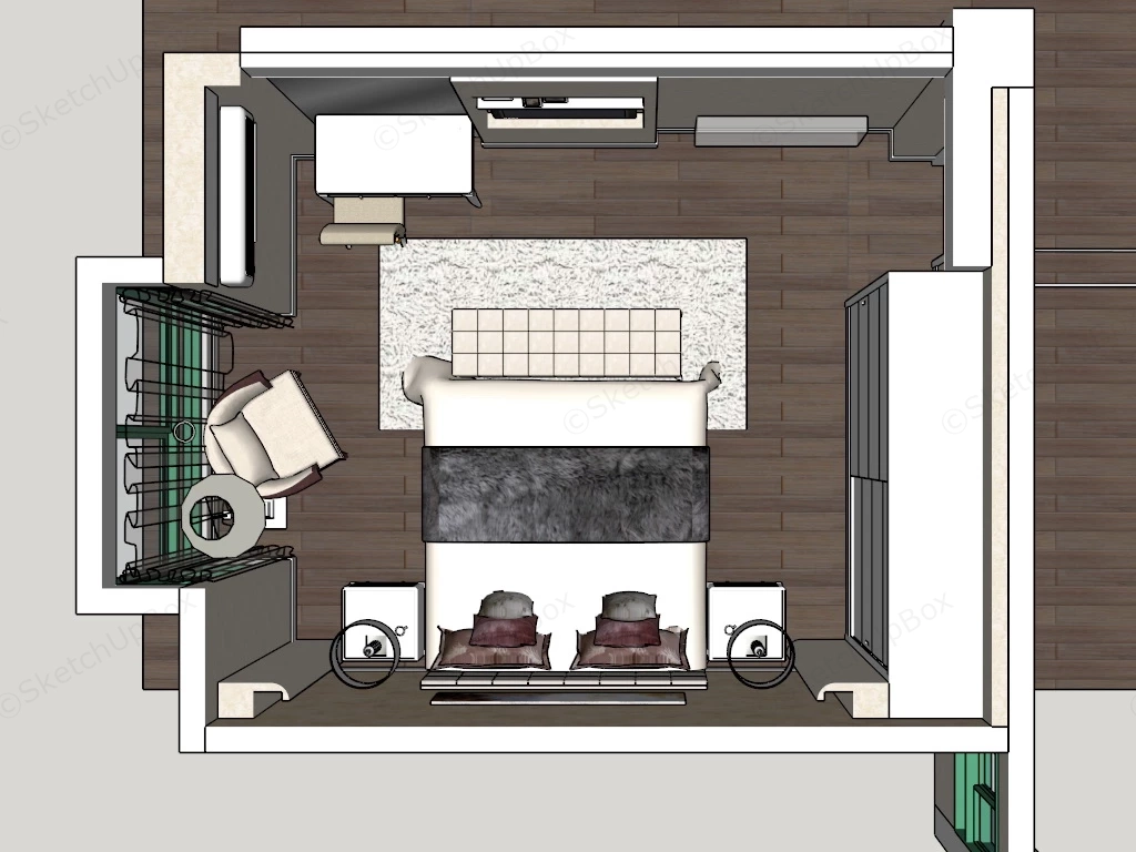 Beige Bedroom Idea sketchup model preview - SketchupBox