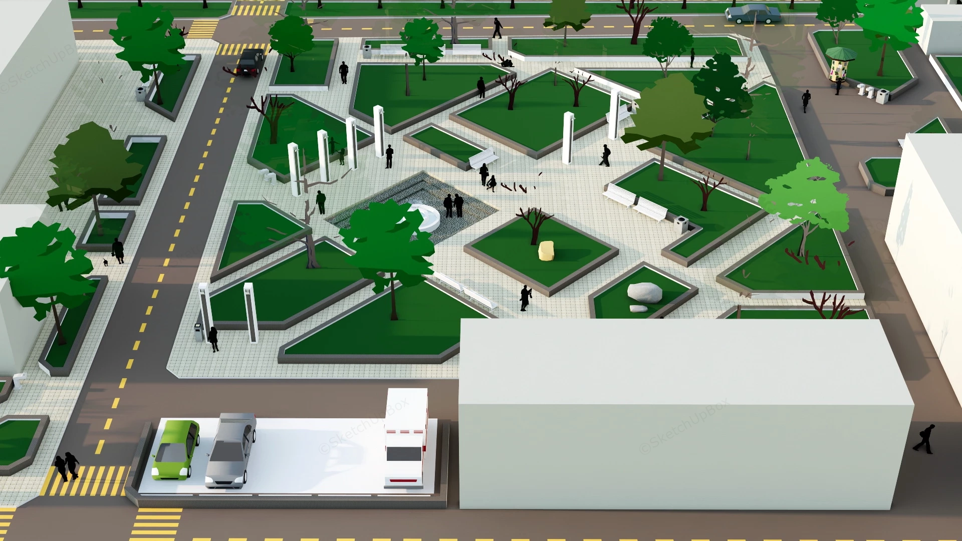 Urban Pocket Park Design sketchup model preview - SketchupBox