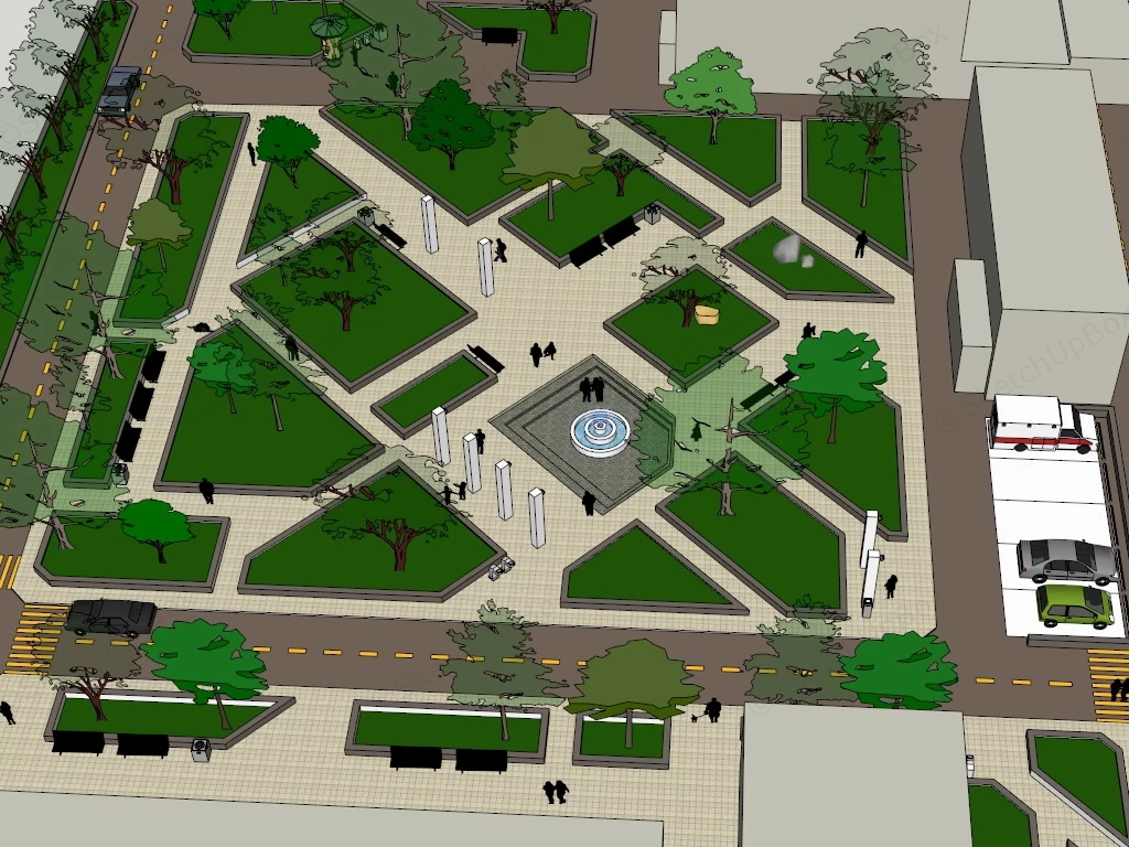 Urban Pocket Park Design sketchup model preview - SketchupBox