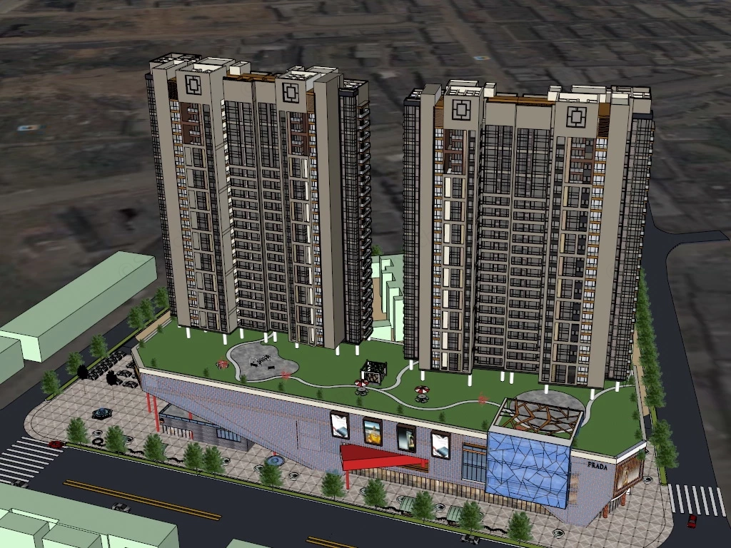 Commercial And Residential Complex sketchup model preview - SketchupBox