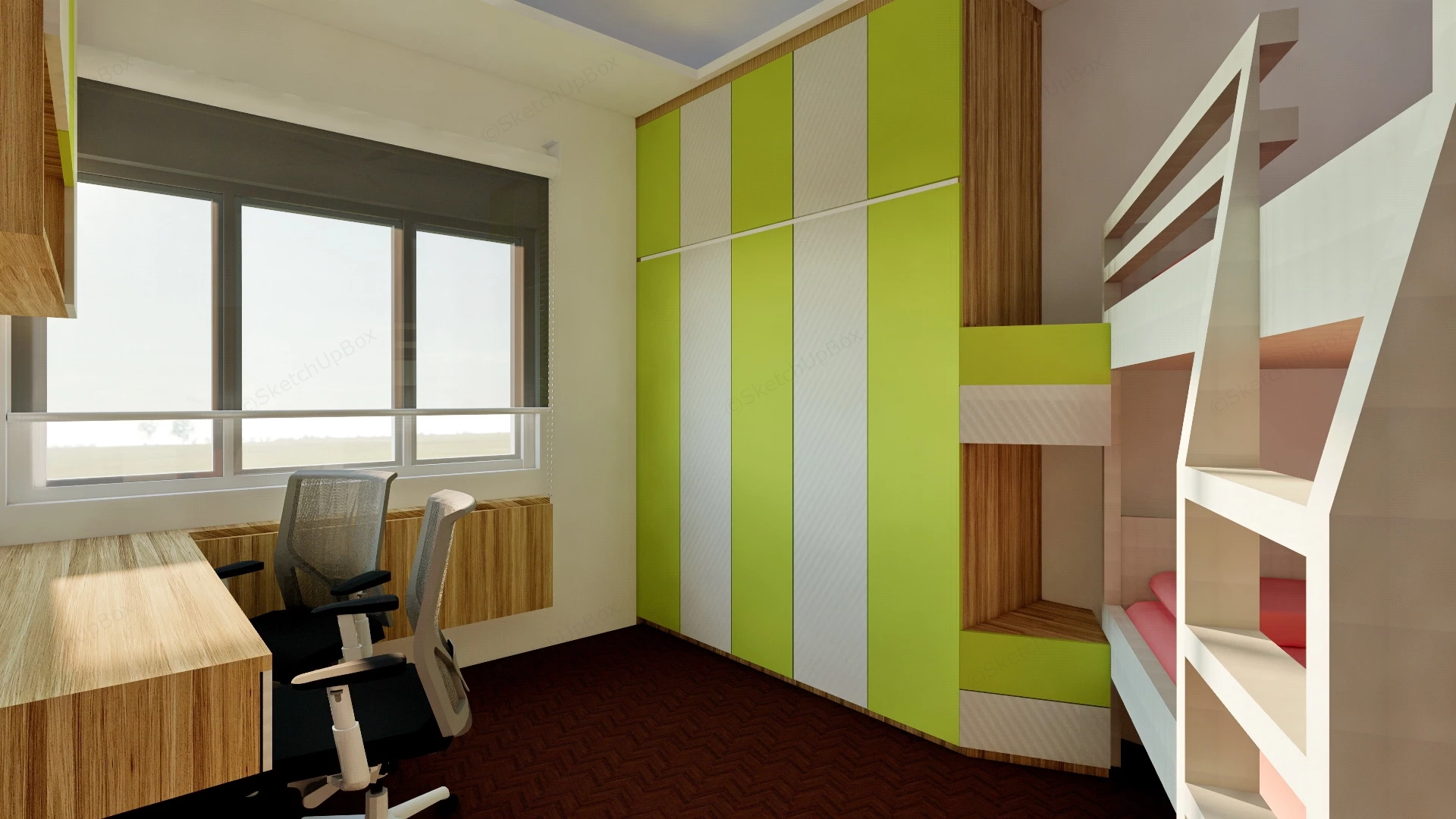 Kids Bedroom With Desk sketchup model preview - SketchupBox