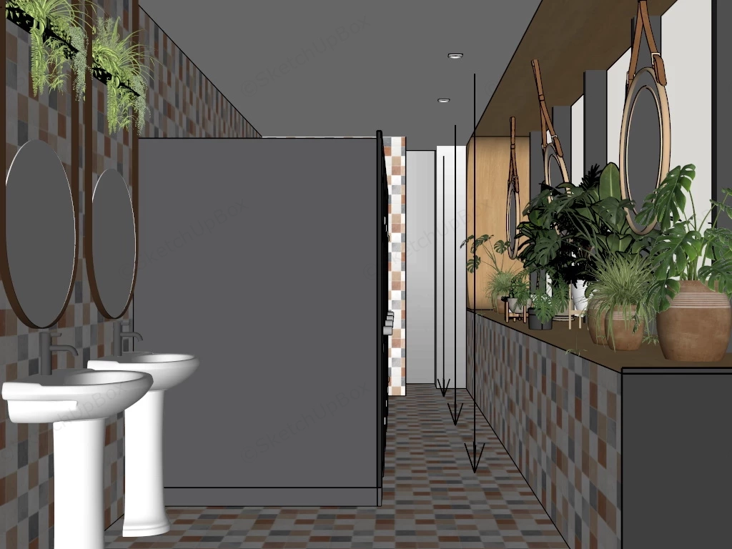Public Women Restroom sketchup model preview - SketchupBox