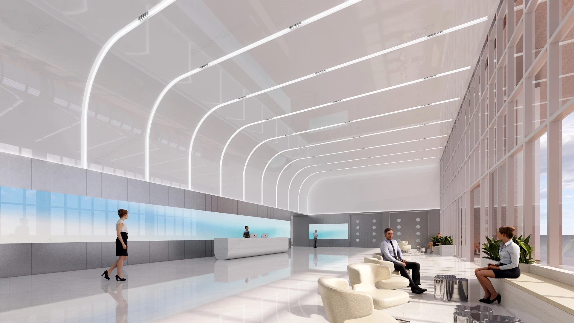 Contemporary Office Hall With Reception Desk sketchup model preview - SketchupBox
